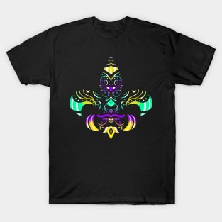 Purple, Green And Golden Patterned Fleur De Lis T-Shirt